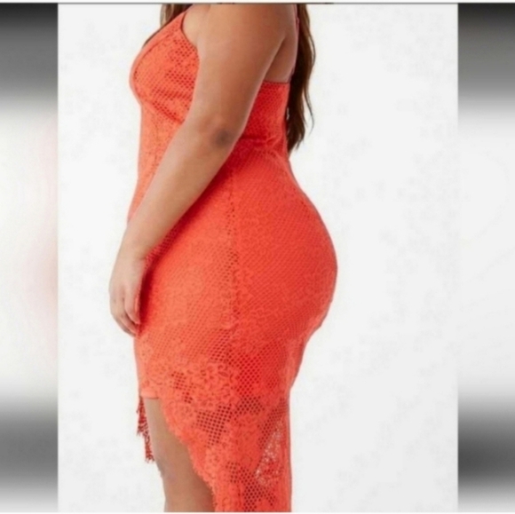 NWT FOREVER 21 GORGEOUS NEON CORAL LACE DRESS 2X - Picture 2 of 6